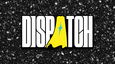 Dispatch logo in white with a yellow cape in the middle, plus white snow behind the logo.