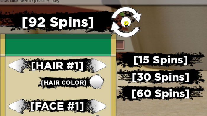 A screenshot showing how to get more spins in the Shindo Life game in Roblox.