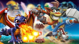 Crash and Spyro in front of the Skylanders Imaginators art