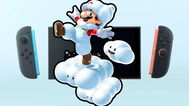 Mario's cloud power in front of a Switch 2