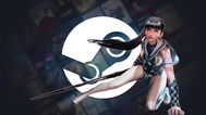 Eve in front of the Steam logo