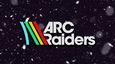 ARC Raiders logo in light beige next to rainbow-colored lines and in front of a snowy purple background.