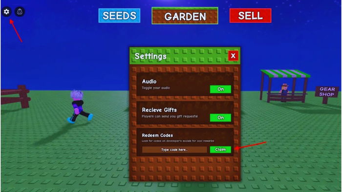 Grow a Garden redeem codes button